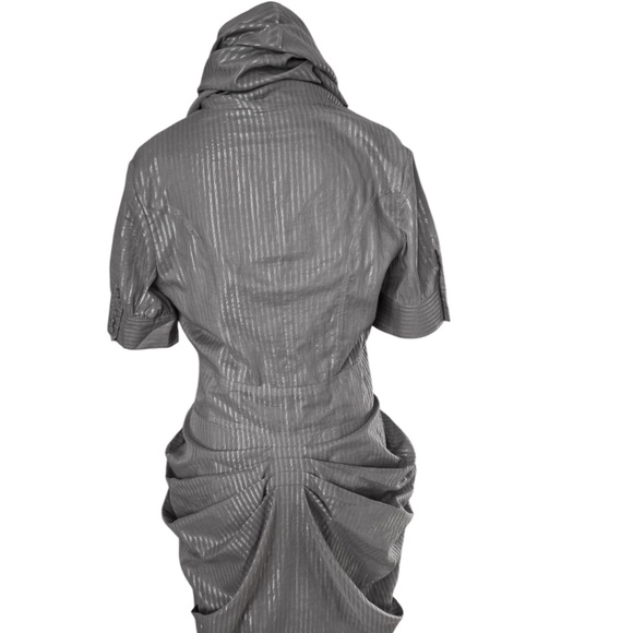 AllSaints Spitalfields “Elma” Metallic Hooded Draped Dress – Size UK 10 (US 6) - Picture 7 of 12